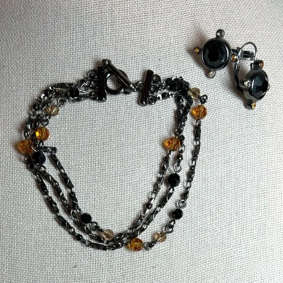 Trifari Bracelet & Earrings in Black Metal and Amber gemstones - Picture 2 of 2